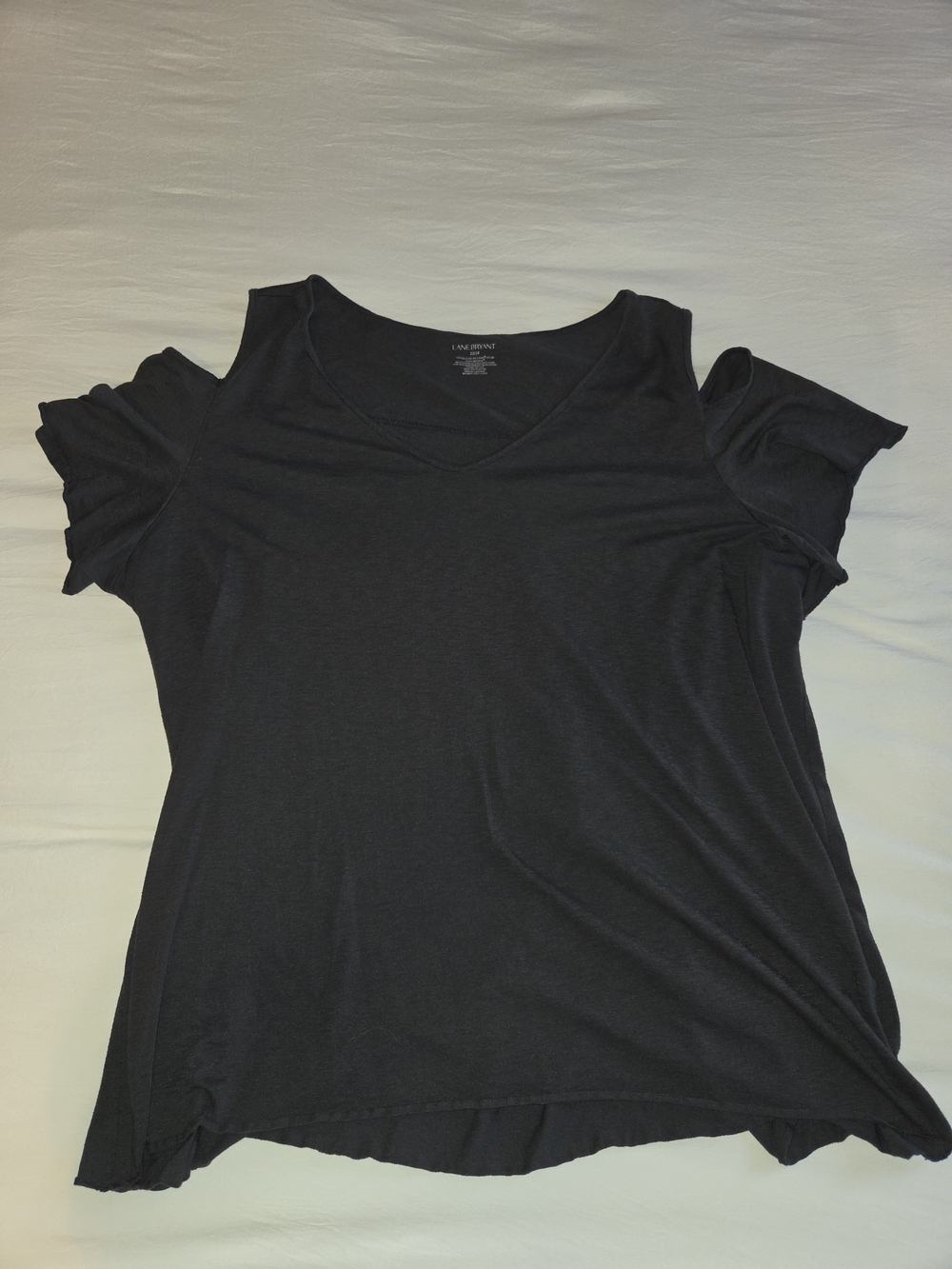 Lane Bryant Dark Gray Cold-Shoulder V-Neck Tee